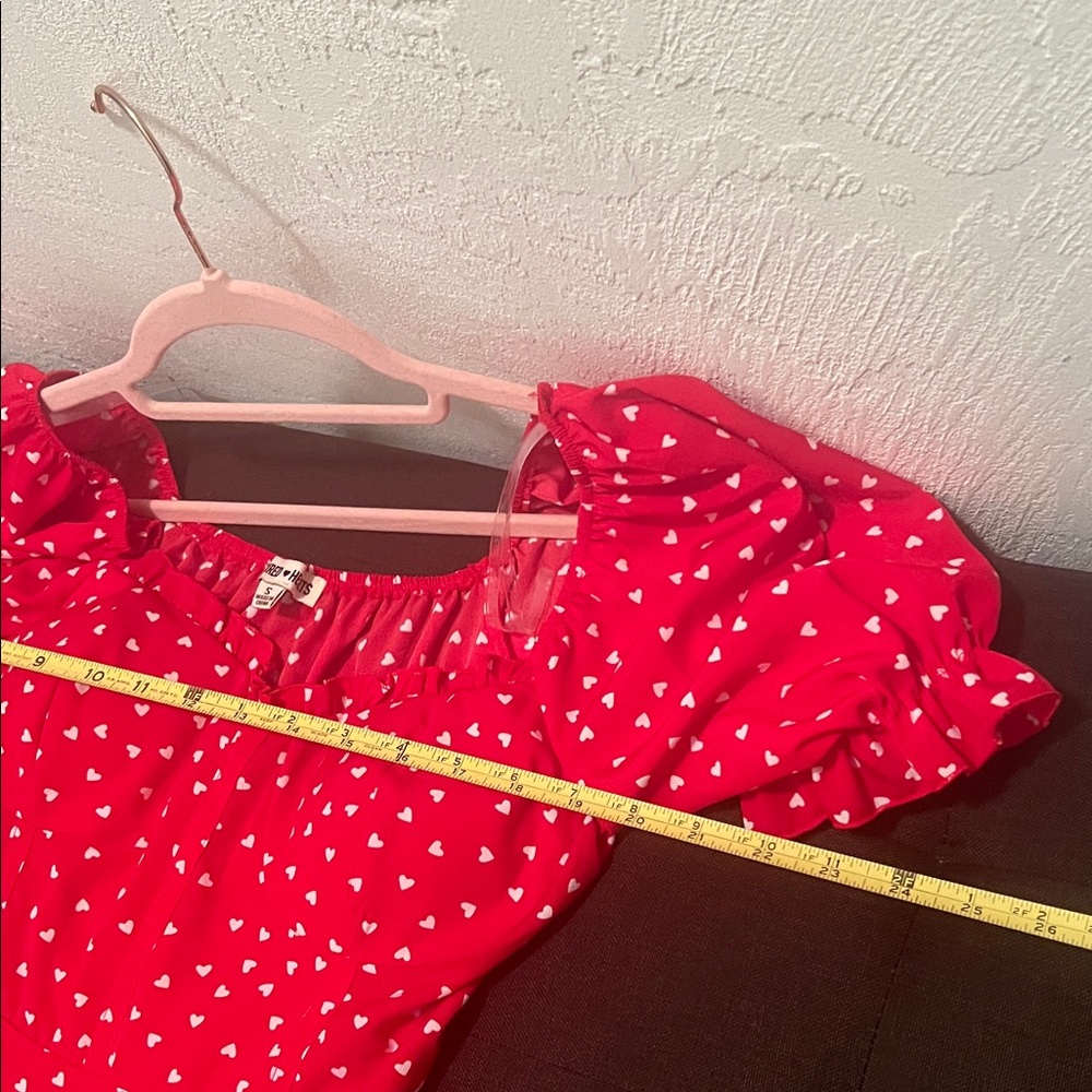 #1646** Red Heart White Print Puff-Sleeve Dress - Inspired Hearts - Picture 7 of 15